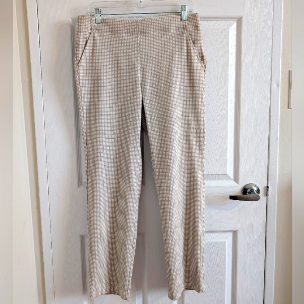 NWT Max Studio 9711R96  Grid Womens Beige High Rise Checked Pant Size XL